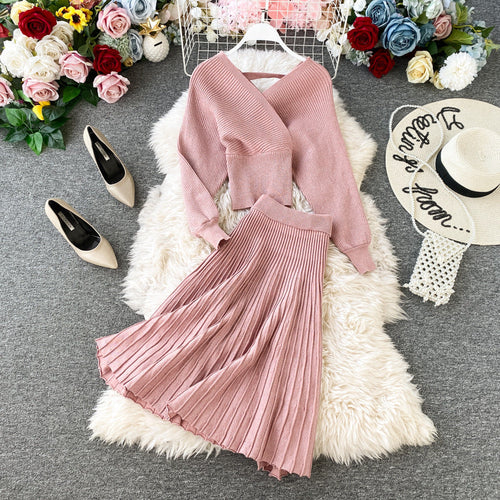 Autumn And Winter New Fashion Suit V-Neck Dolman Sleeve Bright Silk Kn