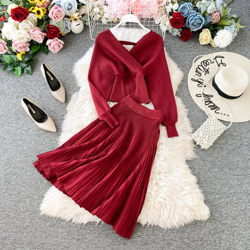 Autumn And Winter New Fashion Suit V-Neck Dolman Sleeve Bright Silk Kn