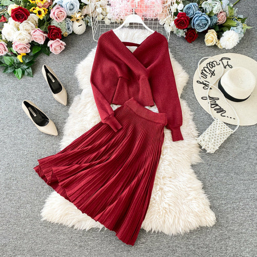 Autumn And Winter New Fashion Suit V-Neck Dolman Sleeve Bright Silk Kn