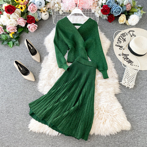 Autumn And Winter New Fashion Suit V-Neck Dolman Sleeve Bright Silk Kn