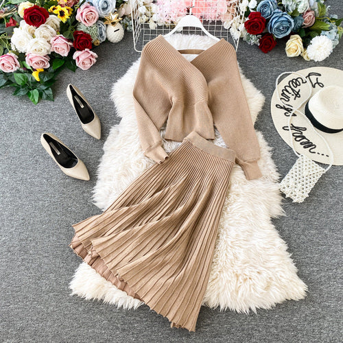 Autumn And Winter New Fashion Suit V-Neck Dolman Sleeve Bright Silk Kn