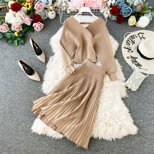Autumn And Winter New Fashion Suit V-Neck Dolman Sleeve Bright Silk Kn