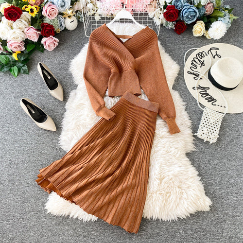 Autumn And Winter New Fashion Suit V-Neck Dolman Sleeve Bright Silk Kn