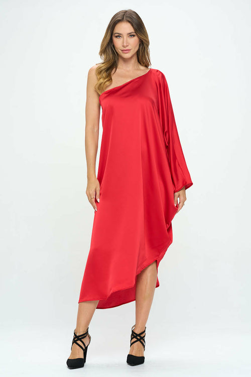 Satin Oversize One Shoulder Asymmetrical Dress