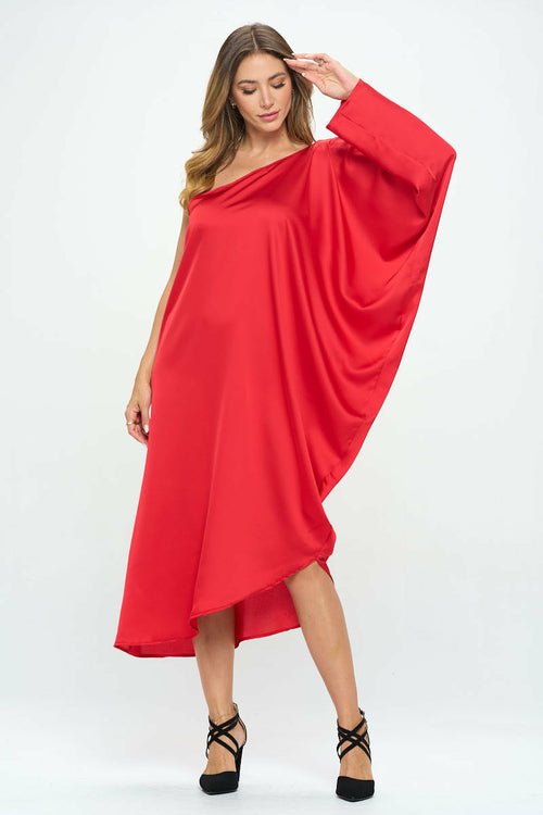 Satin Oversize One Shoulder Asymmetrical Dress