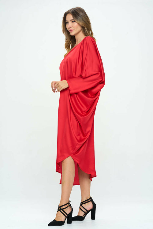 Satin Oversize One Shoulder Asymmetrical Dress