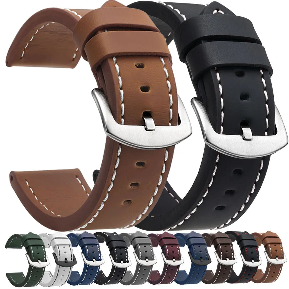 SAMCO Watch Band Strap Sport Vintage Leather Watchband Stainless Steel Buckle Watch Accessories 18mm 20mm 22mm 24mm